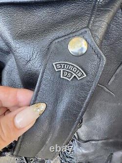 80s/90s Vintage Men's Leather Fringe Biker Jacket Sturgis 95