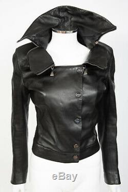 80s Claude Montana Paris Black Lambskin Leather Jacket sz 40 US 6 Double Collar