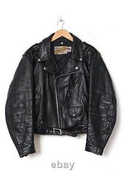 80s Vintage Mens SCHOTT Perfecto Motorcycle Jacket Leather Black Size 46 3XL