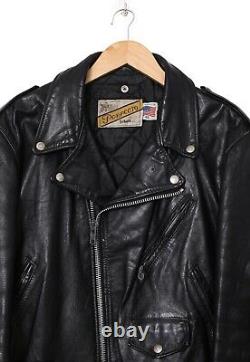80s Vintage Mens SCHOTT Perfecto Motorcycle Jacket Leather Black Size 46 3XL