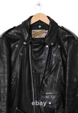 80s Vintage Mens SCHOTT Perfecto Motorcycle Jacket Leather Black Size 46 3XL