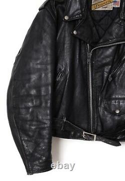 80s Vintage Mens SCHOTT Perfecto Motorcycle Jacket Leather Black Size 46 3XL