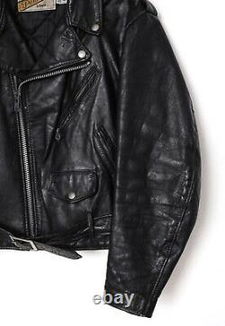 80s Vintage Mens SCHOTT Perfecto Motorcycle Jacket Leather Black Size 46 3XL