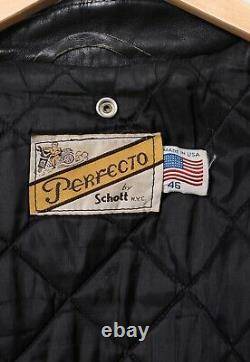 80s Vintage Mens SCHOTT Perfecto Motorcycle Jacket Leather Black Size 46 3XL