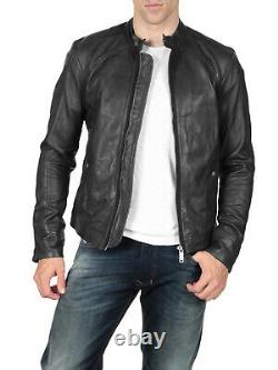 $950 Authentic Rare DIESEL Men's Soft Genuine Leather Black Biker Jacket