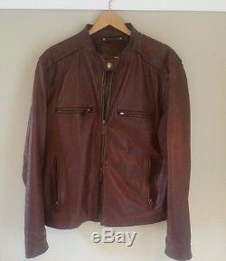 $998 Brown Coach Bleecker Leather Jacket Mens Large L Sheepskin Cafe Moto Racer