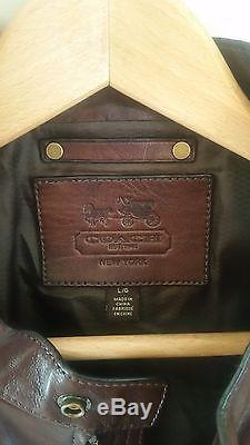 $998 Brown Coach Bleecker Leather Jacket Mens Large L Sheepskin Cafe Moto Racer