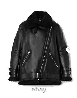 ACNE STUDIOS Leather Trim Shearling Jacket Black Size US 4