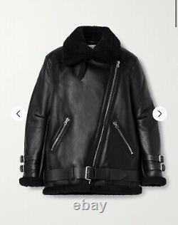 ACNE STUDIOS Leather Trim Shearling Jacket Black Size US 4
