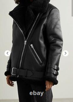 ACNE STUDIOS Leather Trim Shearling Jacket Black Size US 4