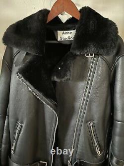 ACNE STUDIOS Leather Trim Shearling Jacket Black Size US 4