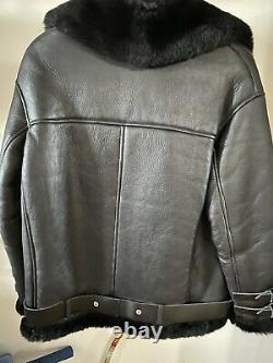 ACNE STUDIOS Leather Trim Shearling Jacket Black Size US 4