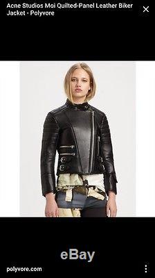 ACNE STUDIOS Moi Quilted Panel Leather Biker Jacket RRP $2700 Size 36