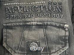 AFFLICTION Black Premium Limited Edition Jacket Mens MED Embroidered DENIM H/17