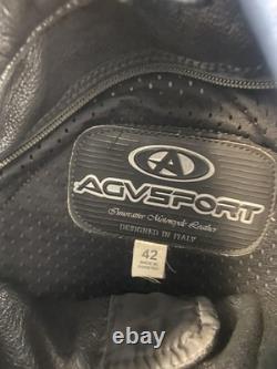 AGVSPORT Jacket Mens 42 Black Leather Motorcycle Padded Armor Racing Riding