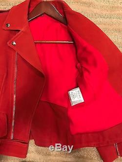Alexander Mcqueen Red Leather Moto Jacket Size 36