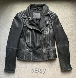 ALLSAINTS Cargo Leather Jacket UK 8 US 4 EU 36 Black/Grey Moto Outerwear