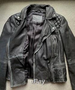 ALLSAINTS Cargo Leather Jacket UK 8 US 4 EU 36 Black/Grey Moto Outerwear