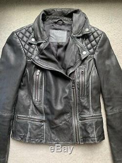 ALLSAINTS Cargo Leather Jacket UK 8 US 4 EU 36 Black/Grey Moto Outerwear