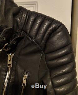 ALL SAINTS Black Leather STEINE Padded Moto Biker Jacket UK 8 US 4 EU 36 (Small)