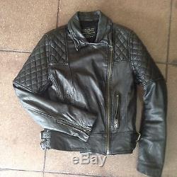 ALL SAINTS Walker Black Leather Quilted Cropped Jacket US 8