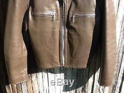 AMAZING VTG Mens THEDI HORSEHIDE FQHH Brown Leather Cafe Racer Motorcycle Jacket