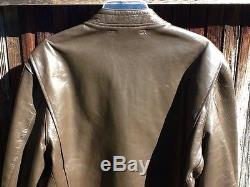 AMAZING VTG Mens THEDI HORSEHIDE FQHH Brown Leather Cafe Racer Motorcycle Jacket
