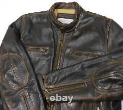 ANDREW MARC New York Thick Distressed LEATHER Insulated Motorcycle JACKET Men XL