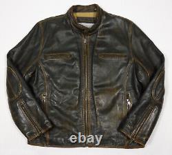 ANDREW MARC New York Thick Distressed LEATHER Insulated Motorcycle JACKET Men XL