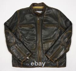 ANDREW MARC New York Thick Distressed LEATHER Insulated Motorcycle JACKET Men XL