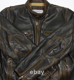 ANDREW MARC New York Thick Distressed LEATHER Insulated Motorcycle JACKET Men XL