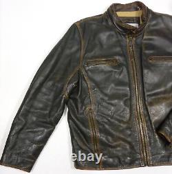 ANDREW MARC New York Thick Distressed LEATHER Insulated Motorcycle JACKET Men XL