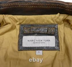 ANDREW MARC New York Thick Distressed LEATHER Insulated Motorcycle JACKET Men XL