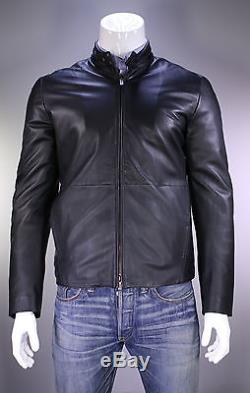 ARMANI COLLEZIONI Black Leather Slim Fit Biker Moto Jacket 42/Large