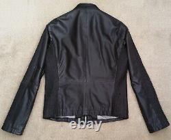 ARMANI Collezioni black leather jacket cafe racer ribbed coat Dune nr slim fit M