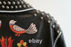 AUTHENTIC Gucci Mens Black Floral Leather Embroirdery Embellished Studded Jacket