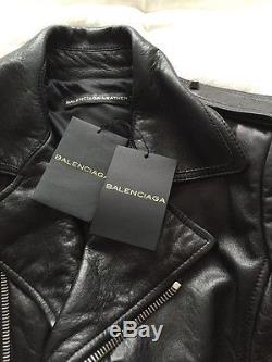 AUTH BALENCIAGA CLASSIC 2011 MOTORCYCLE LEATHER JACKET BLACK 42 With Tags