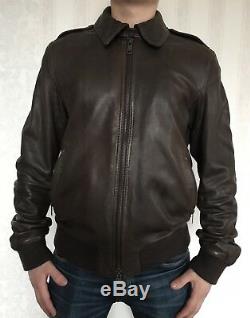 AUTH Burberry Brit Mens Leather Jacket Moto Biker Bomber Brown Size M Nova Check