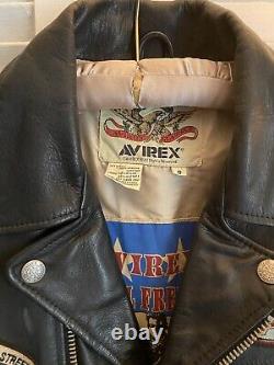 AVIREX Vintage Leather Double Riders Moto Jacket with Patches Small