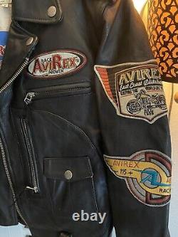 AVIREX Vintage Leather Double Riders Moto Jacket with Patches Small