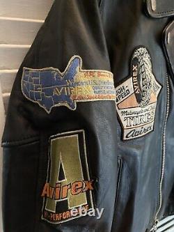 AVIREX Vintage Leather Double Riders Moto Jacket with Patches Small