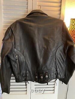 AVIREX Vintage Leather Double Riders Moto Jacket with Patches Small