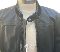 AX GIORGIO ARMANI EXCHANGE MENS BLACK LEATHER MOTO CAFE RACER JACKET Large 42