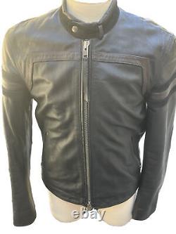 AX GIORGIO ARMANI EXCHANGE MENS BLACK LEATHER MOTO CAFE RACER JACKET Large 42