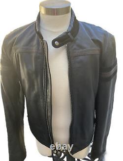 AX GIORGIO ARMANI EXCHANGE MENS BLACK LEATHER MOTO CAFE RACER JACKET Large 42