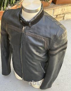 AX GIORGIO ARMANI EXCHANGE MENS BLACK LEATHER MOTO CAFE RACER JACKET Large 42