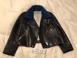 Acne Rita Leather Jacket Withblue Shearling 42 10US Retail $1,700