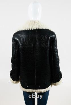 Acne Studios Black Crinkled Leather Shearling Velocite Jacket SZ 32