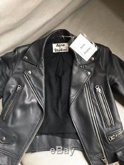 Acne Studios Mock Moto Leather Jacket Steel Grey Size 34 with Tags