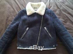 Acne Studios Rita Shearling Winter Coat Jacket Women Navy Medium Size 40